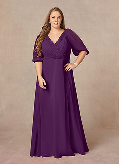 Azazie Bronwyn vestidos de madre de la novia Vestido de Uva de Gasa de Corte En A con Cuello de pico fruncido image6