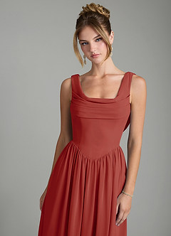 Azazie Novi Robes de demoiselle d'honneur Robe Trapèze en Mousseline de soie Plissée Terracotta image6