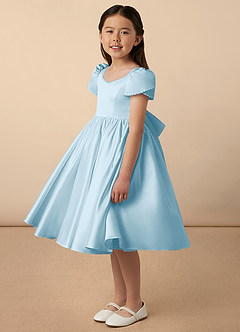 Azazie Juno Blumenmädchenkleider A-Linie Herzausschnitt Matte Satin Kleid Himmelblau image2