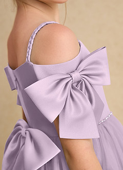 Azazie Amie Flower Girl Dresses Frosted Lilac A-Line Off the Shoulder Matte Satin Dress image7