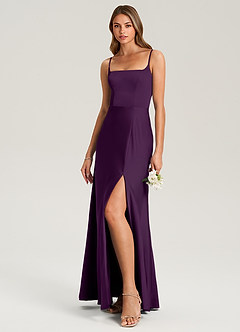 Azazie Lidia Bridesmaid Dresses Grape Mermaid Side Slit Stretch Satin Dress image3