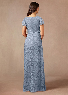 Azazie Lehi vestidos de madre de la novia Vestido de Azul Polvoriento de Devorado Floral de Corte En A con Cuello de barco image2