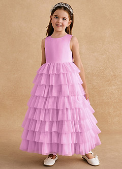 Azazie Twinkle Toes vestidos de niña de las flores Vestido de Rosa Caramelo de Tul de Corte En A con Lazo image2