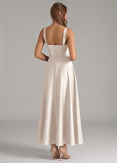 Azazie Shaude Bridesmaid Dresses White Alabaster A-Line Pleated Stretch Satin Dress image6