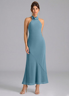 Azazie Velli Suknie dla druhen Syrena Wysoka Kołnierz Szyfon Długość kostki Sukienka image5