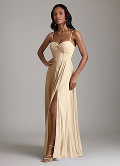 Azazie Akiko Champagne Chiffon Bridesmaid Dresses | Azazie