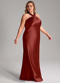 Azazie Doretta Bridesmaid Dresses Terracotta Mermaid Bow Metallic Satin Dress image10