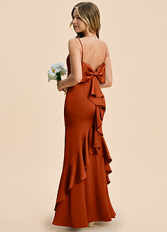 Azazie Lioren Junior Paprika Sheath Bow Stretch Satin Dress image4