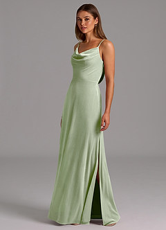 Azazie Olaine Robes de demoiselle d'honneur Robe Trapèze en velours Plissée Vert Sauge image4
