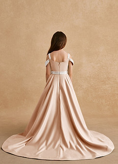 Azazie Jodi Abiti da Ragazza di Fiori Abito A-Line in Raso Opaco Rosa Inglese image2