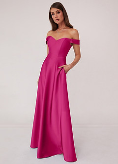 Barbie ♥ Azazie Bridesmaid Dresses Barbie Pink A-Line Off the Shoulder Stretch Satin Convertible Dress image3