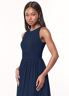 Azazie Harper Bridesmaid Dresses Dark Navy A-Line Pleated Chiffon Dress image5