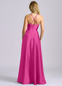 Azazie Truce Robes de demoiselle d'honneur Robe Trapèze en Satin extensible Fuchsia image2