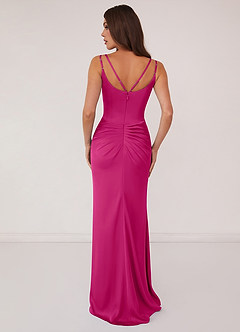 Barbie ♥ Azazie Final Sale Barbie Pink Mermaid Pleated Stretch Satin Dress image2