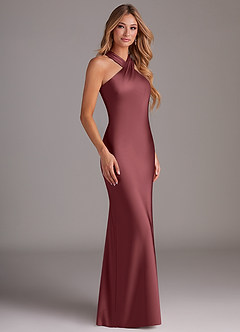 Azazie Doretta Bridesmaid Dresses Merlot Mermaid Pleated Stretch Satin Dress image3