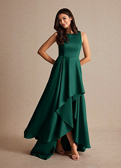 Azazie Niles Mother of the Bride Dresses Emerald A-Line Trains Stretch Satin Dress image7