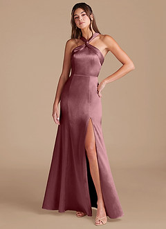Azazie Rue Bridesmaid Dresses Vintage Mauve Sheath Pleated Metallic Satin Dress image3