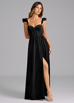 Azazie Denisse Robes de demoiselle d'honneur Robe Trapèze en velours Rayé Noir image4