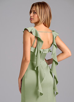 Azazie Adi Bridesmaid Dresses Dusty Sage A-Line Pleated Stretch Satin Dress image2