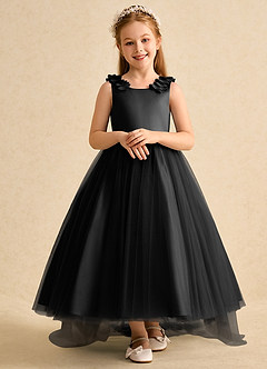 Azazie Lorita Abiti da Ragazza di Fiori Abito A-Line in Tulle Perline Nero image6