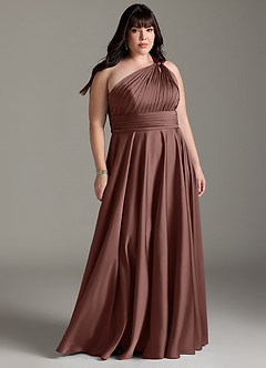 Azazie Charlize Bridesmaid Dresses Espresso A-Line One Shoulder Stretch Satin Dress image9