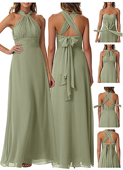 Azazie Fifi Vestidos de damas de honor Vestido de Pistacho de Gasa de Corte en A Convertible con Sin tirantes image9