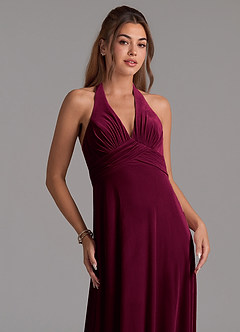 Azazie Tessie Bridesmaid Dresses Cabernet A-Line Pleated Velvet Dress image3