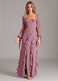 Azazie Candice Final Sale Vintage Mauve A-Line Long Sleeve Chiffon Dress image1