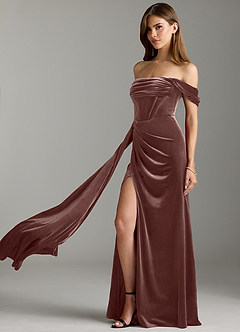 Azazie Amyra Bridesmaid Dresses Espresso Sheath Off the Shoulder Velvet Convertible Dress image8