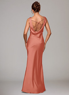 Azazie Rylina Bridesmaid Dresses Salmon Pink Mermaid Stretch Satin Dress image6