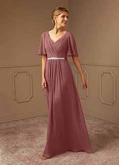 Azazie Tricia Mother of the Bride Dresses Desert Rose A-Line V-Neck Pleated Chiffon Dress image1