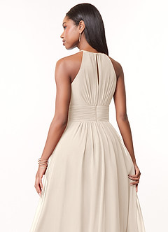 Azazie Bonnie Brautjungfernkleider A-Linie Schlüsselloch Gerüscht Chiffon Kleid Alabaster Weiß image8