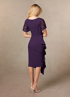 Azazie Eloise Mother of the Bride Dresses Plum Sheath Pleated Stretch Crepe Dress image2