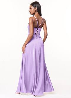 Azazie Maksim Bridesmaid Dresses Lilac A-Line V-Neck Stretch Satin Dress image2