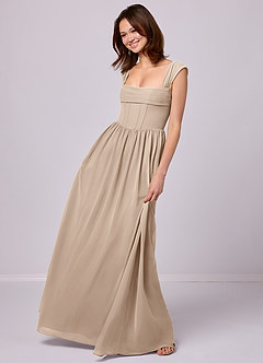 Barbie ♥ Azazie Bridesmaid Dresses Taupe A-Line Corset Chiffon Dress image2