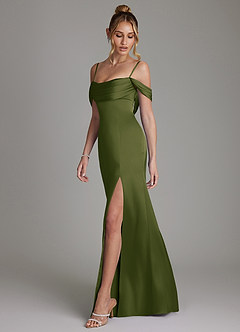 Azazie Nira Bridesmaid Dresses Bright Olive Mermaid Corset Stretch Satin Dress image7