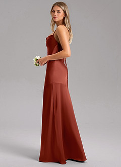 Azazie Grata Robes de demoiselle d'honneur Robe Fourreau en Satin extensible Fente Latérale Terracotta image5