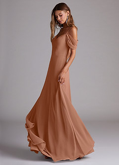 Azazie Marley Bridesmaid Dresses Bronzer A-Line Off the Shoulder Chiffon Convertible Dress image3