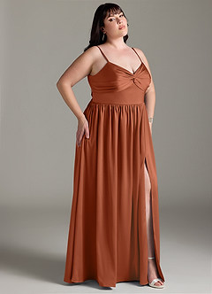 Azazie Zeya Bridesmaid Dresses Cedar Rose A-Line Pleated Stretch Satin Dress image11