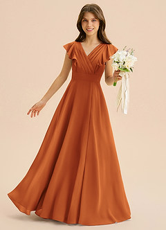 Azazie Anysa Junior Cinnamon A-Line Ruched Chiffon Dress image1