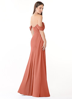 Azazie Amyra Jurken voor bruidsmeisjes Converteerbaar Jurk van Stretch Satijn met Zeemeermin Off the Shoulder Zalm Roze image5