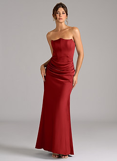 Azazie Debby Brautjungfernkleider Wandelbar Meerjungfrau-Linie Schulterfrei Stretch-Satin Kleid Granatapfelrot image1