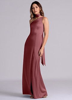 Azazie Philana Bridesmaid Dresses Desert Rose A-Line One Shoulder Stretch Satin Dress image6