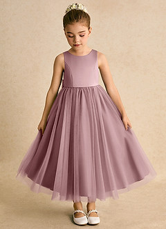 Azazie Solia Abiti da Ragazza di Fiori Abito Principessa in Tulle Fiocco Rosa Polverosa image6