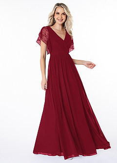 Azazie Zella Bridesmaid Dresses Burgundy A-Line Lace Chiffon Dress image3