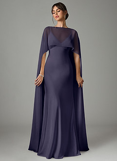 Azazie Stefania Robes de demoiselle d'honneur Robe Trapèze en Satin extensible Bleu Orageux image1