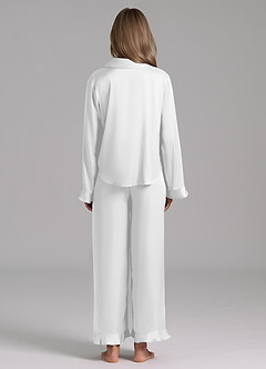 front Ruffled Satin Long Sleeve Pajama Set