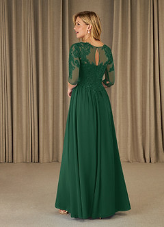 Azazie Mirielle vestidos de madre de la novia Vestido de Verde Oscuro de Gasa de Corte En A con Encaje Scoop image4