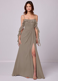 Barbie ♥ Azazie Bridesmaid Dresses Taupe A-Line Off the Shoulder Chiffon Convertible Dress image7