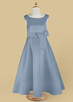 Azazie Lindy Flower Girl Dresses Dusty Blue A-Line Pleated Matte Satin Dress image13